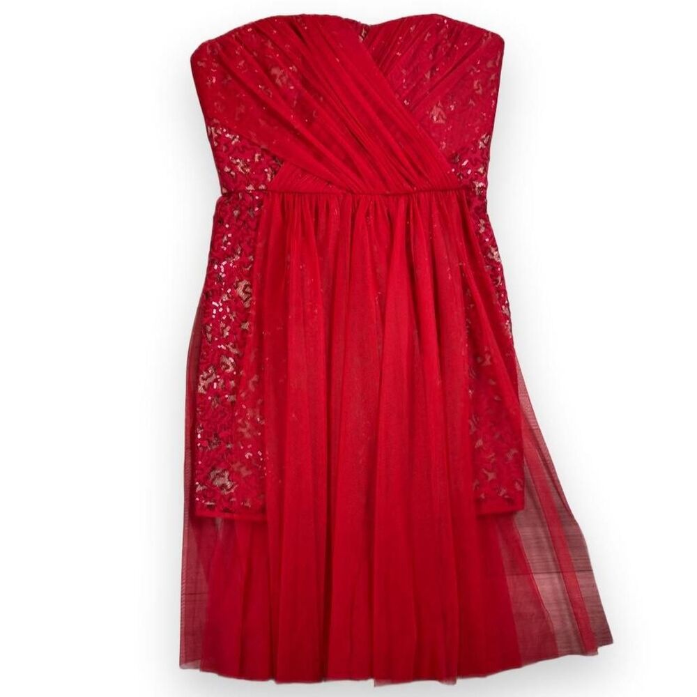 Bcbg Maxazria Vienna Red Sequin Lace & Tulle Strapless Dress Size 8